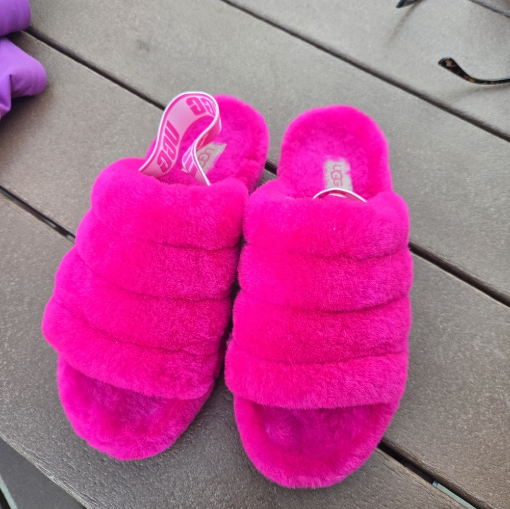 UGG Pink Fuzzy Slippers Size 8